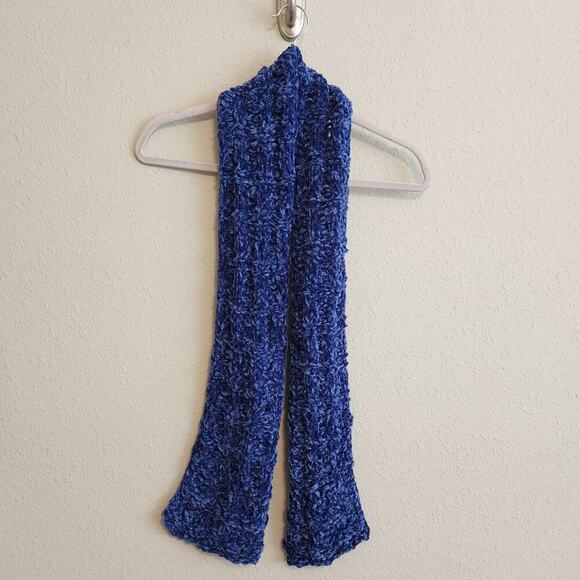 Handmade Loom Knit Blue Velour Sparkle Scarf - Picture 2 of 5